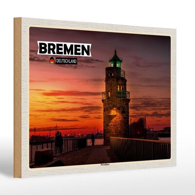 Cartel de madera ciudades Bremen Alemania muelle fuego 30x20cm