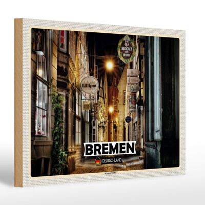 Cartello in legno città Brema Germania Schnoorviertel 30x20cm
