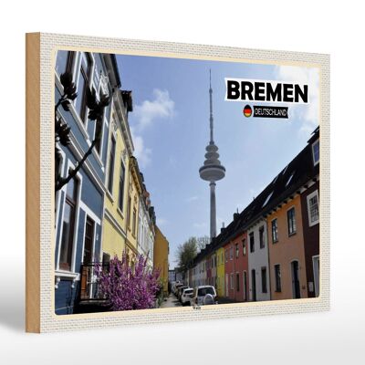 Panneau en bois villes de Brême Allemagne Wallanlagen 30x20cm