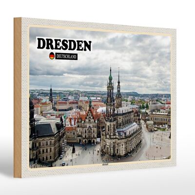 Cartello in legno città Dresda Germania centro storico 30x20 cm
