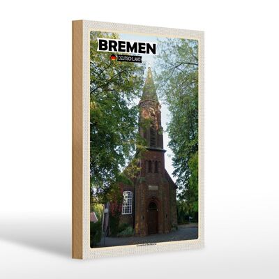 Letrero de madera ciudades de Bremen Iglesia del pueblo Grambiker 20x30cm
