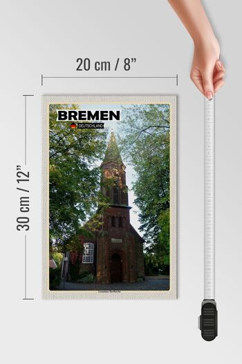 Panneau en bois villes de Brême église du village Grambiker 20x30cm 4
