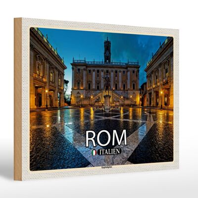 Cartel de madera viaje Roma Italia Plaza del Capitolio 30x20cm