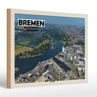 Cartello in legno città Brema Germania Hemelingen 30x20cm