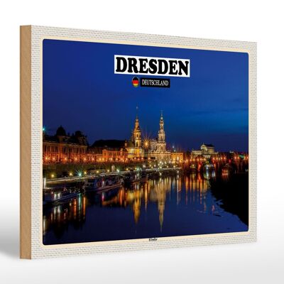 Cartel de madera ciudades Dresde Alemania orillas del Elba 30x20cm