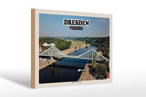 Holzschild Städte Dresden Brücke Blaues Wunder 30x20cm