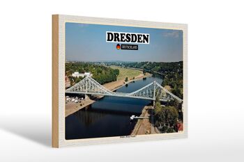 Panneau en bois villes Pont de Dresde Blue Wonder 30x20cm 1