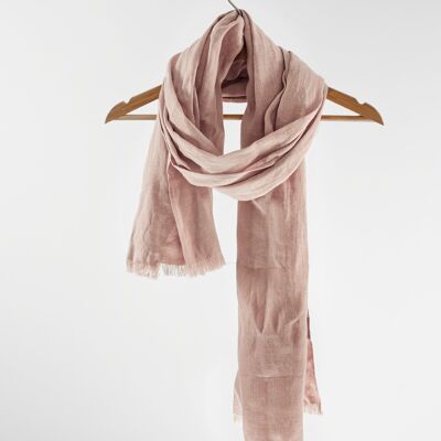Sciarpa e coprispalle in lino rosa pallido con nappe, 70x190 cm