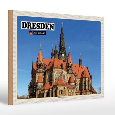 Cartello in legno città Dresda Germania Ganisonskirche 30x20cm