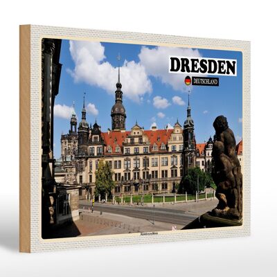 Letrero de madera ciudades Dresde residencia casa escultura 30x20cm