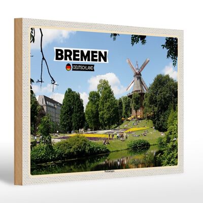 Cartel de madera ciudades Bremen Alemania Überseestadt 30x20cm