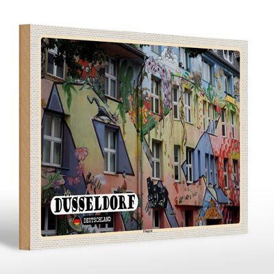 Cartel de madera ciudades Düsseldorf Flingern edificios artísticos 30x20cm