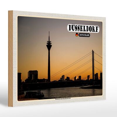 Cartello in legno città Düsseldorf Tower Bridge sul Reno 30x20 cm