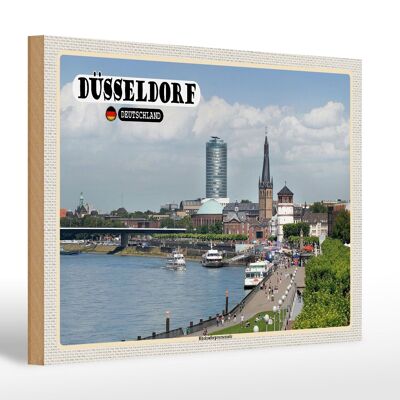 Cartel de madera ciudades Düsseldorf Paseo del Rin 30x20cm