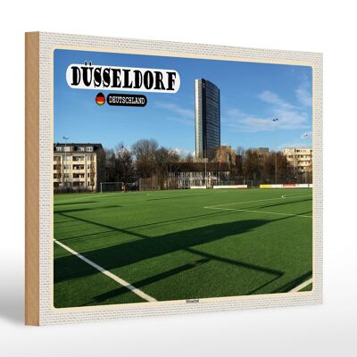 Cartel de madera ciudades Düsseldorf campo de fútbol Düsseltal 30x20cm