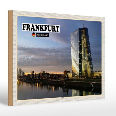 Letrero de madera ciudades Frankfurt Alemania BCE nuevo edificio 30x20cm