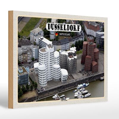 Letrero de madera ciudades Düsseldorf edificio Neuer Zollhof 30x20cm