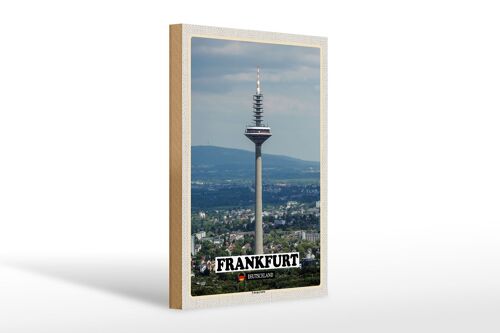 Holzschild Städte Frankfurt Europaturm Ausblick 30x20cm