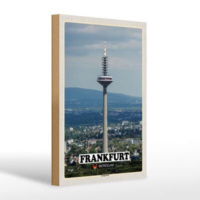 Cartello in legno città Francoforte vista torre europea 30x20 cm