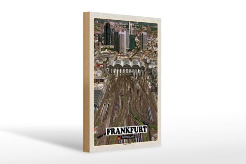 Holzschild Städte Frankfurt Blick auf Hauptbahnhof 20x30cm