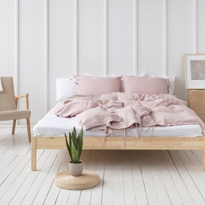 Parure de lit en lin avec attaches en rose pâle (simple)