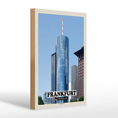 Cartel de madera ciudades Frankfurt Vista Torre Principal 20x30cm