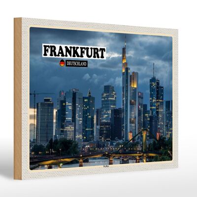 Cartello in legno città grattacieli skyline di Francoforte 30x20 cm