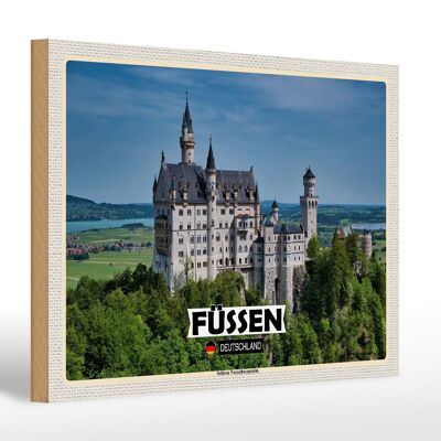 Cartel de madera ciudades Füssen Castillo Neuschwanstein 30x20cm