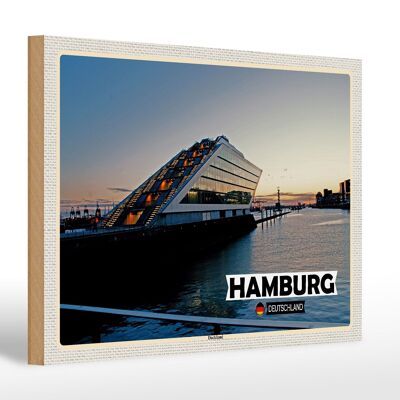 Cartello in legno città Amburgo Dockland architettura 30x20cm