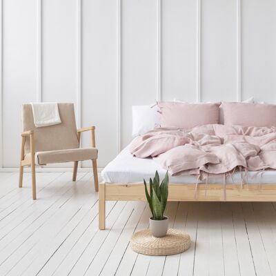 Set biancheria da letto in lino con lacci in rosa pallido (matrimoniale)