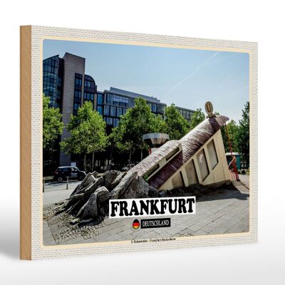 Cartello in legno città stazione della metropolitana di Francoforte Bockenheim 30x20 cm