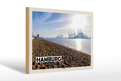 Holzschild Städte Hambrg Elbstrand Hafen Fluss 30x20cm