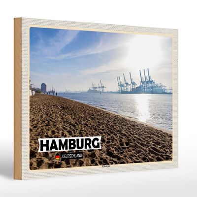 Cartello in legno città Hambrg Elbstrand porto fiume 30x20 cm
