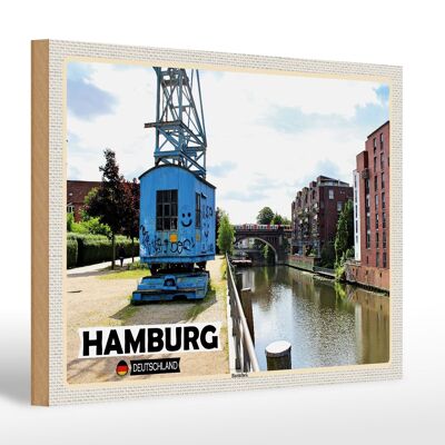 Cartel de madera ciudades Hamburgo río Barmbeck 30x20cm regalo