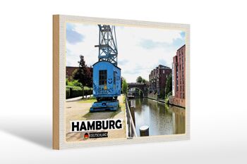 Panneau en bois villes Hambourg rivière Barmbeck 30x20cm cadeau 1