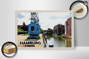 Panneau en bois villes Hambourg rivière Barmbeck 30x20cm cadeau 2
