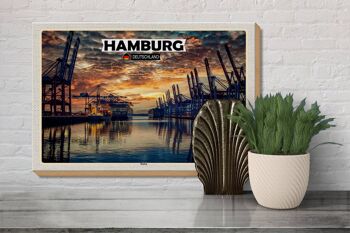 Panneau en bois villes Hambourg port coucher de soleil 30x20cm 3