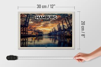 Panneau en bois villes Hambourg port coucher de soleil 30x20cm 4