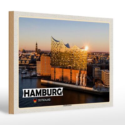 Cartello in legno città Amburgo Elbphilharmonie regalo 30x20 cm