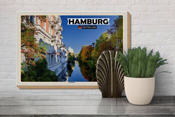 Panneau en bois 30x20cm Ville de Hambourg Vue Maisons fluviales 3