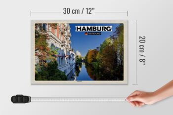 Panneau en bois 30x20cm Ville de Hambourg Vue Maisons fluviales 4