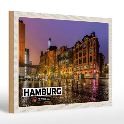 Cartel de madera ciudades Hamburgo Altona ciudad noche 30x20cm