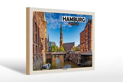 Holzschild Städte Hamburg Speicherstadt Architektur 30x20cm