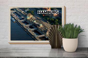 Panneau en bois villes Hambourg vue sur Landungsbrücken 30x20cm 3