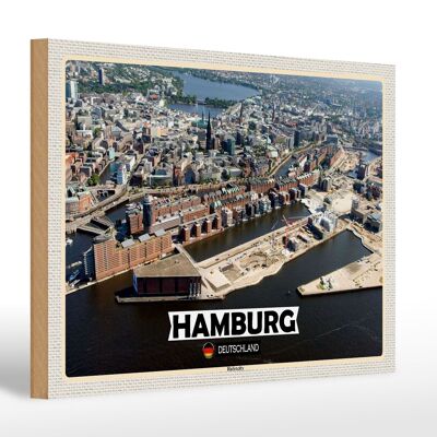Cartello in legno città Amburgo Hafencity regalo 30x20 cm