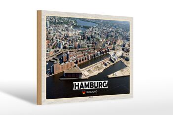 Panneau en bois villes Hambourg Hafencity 30x20cm cadeau 1