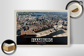 Panneau en bois villes Hambourg Hafencity 30x20cm cadeau 2