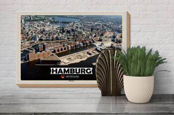 Panneau en bois villes Hambourg Hafencity 30x20cm cadeau 3