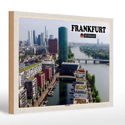Letrero de madera ciudades Frankfurt Westhafen 30x20cm regalo