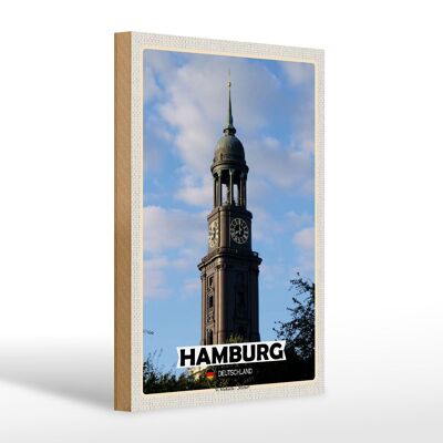 Cartel de madera ciudades Hamburgo St. San Miguel Michael 20x30cm